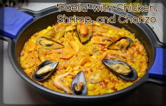 Paella with Chicken, Shrimp, and Chorizo