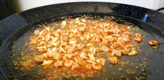 seafood sauteing for pasta paella